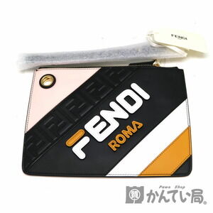 Fendi Mania Clutch Bag Leather Black White Pink
